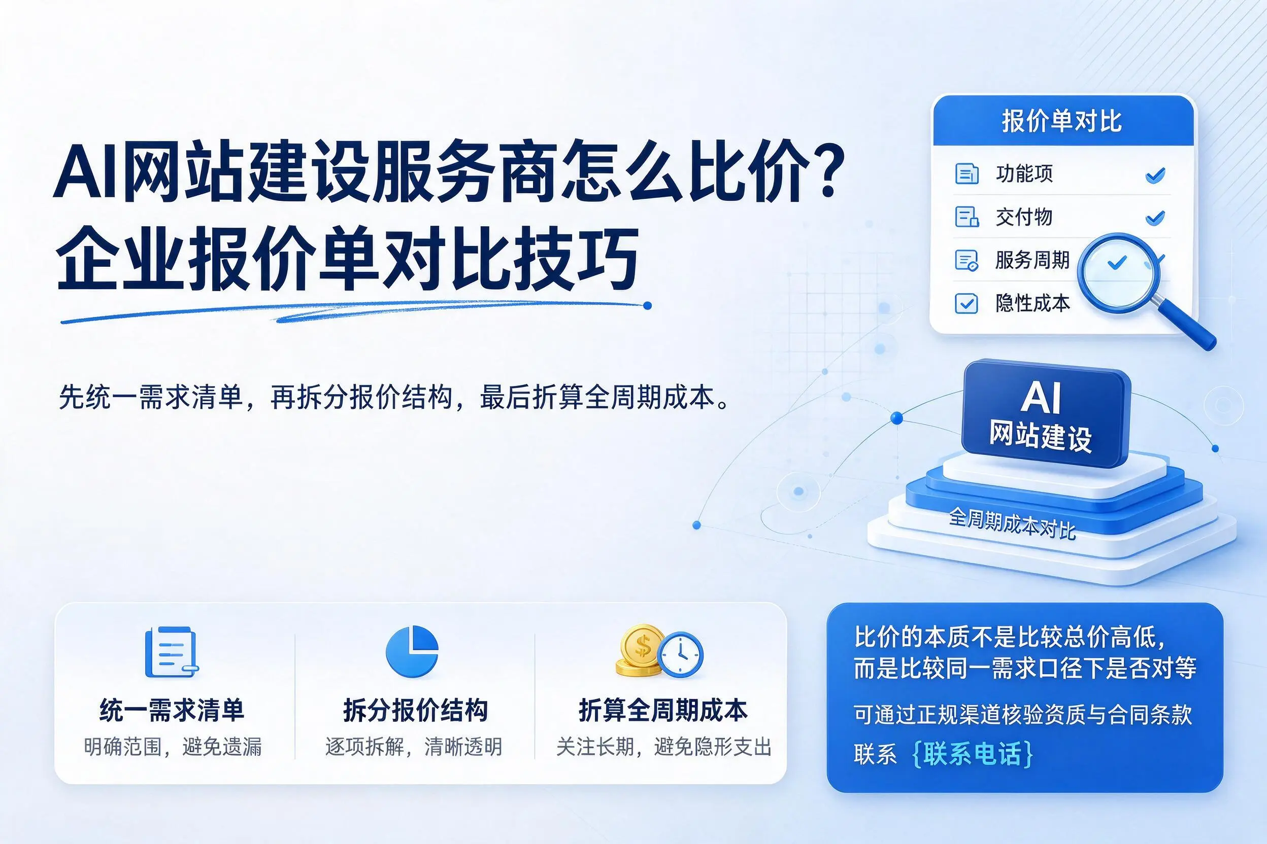 AI网站建设服务商怎么比价？天水企业报价单对比技巧
